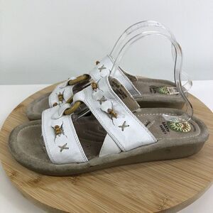 Earth Shoe Bradley White Leather Slingback elastic Straps Sz 10 Boho Summer Arch